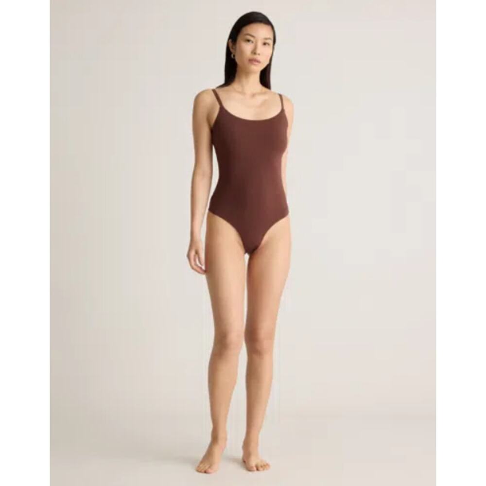 Quince Stretch Cotton Jersey Cami Bodysuit Women's Size L Brown NWT